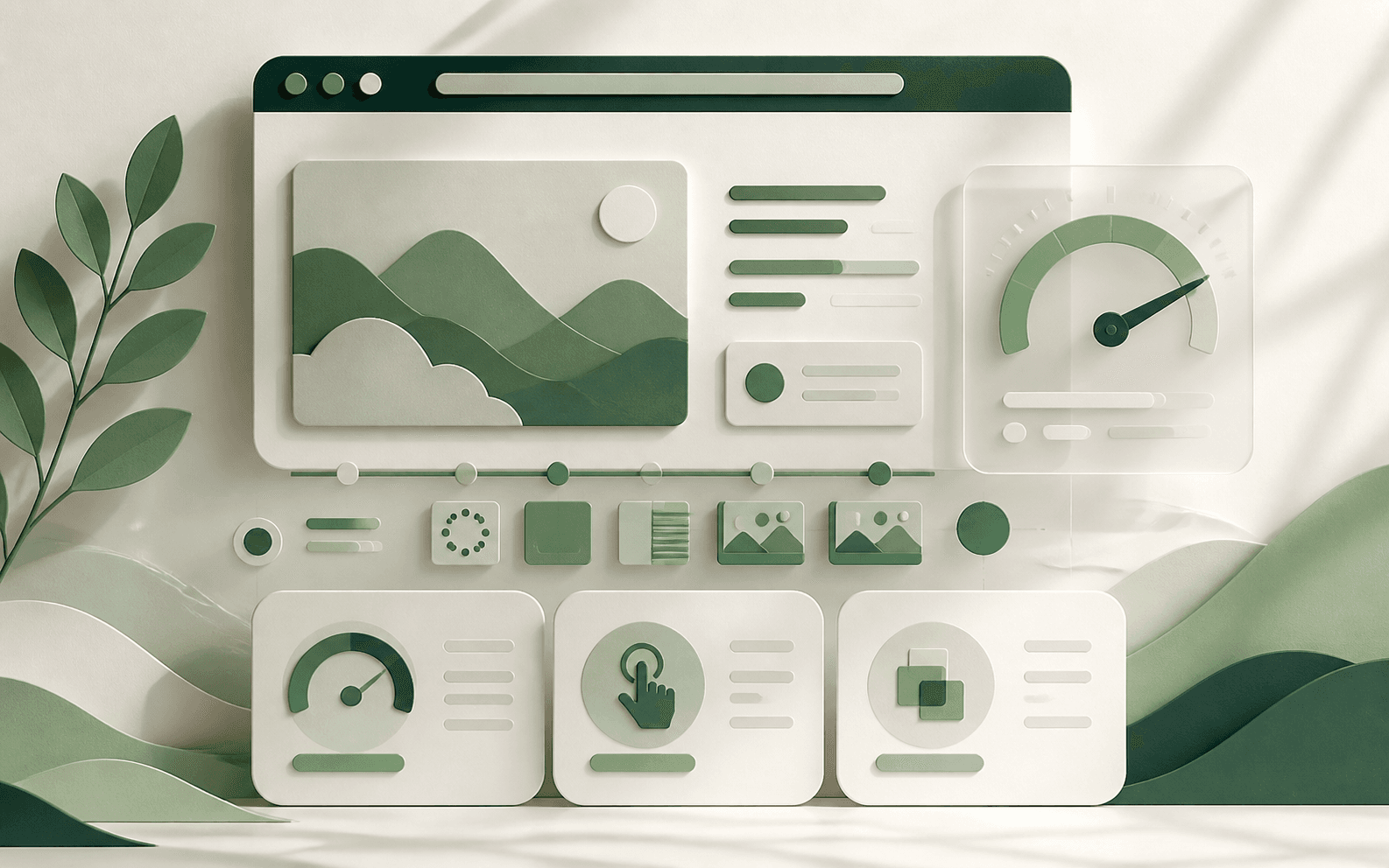 Editorial performance dashboard with loading timelines and three Web Vitals metric cards